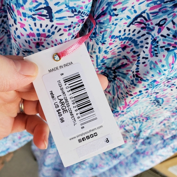 NWT Simply Southern Blue and Pink Multicolor Semisheer Buttontop Coverup Dress - Picture 5 of 16